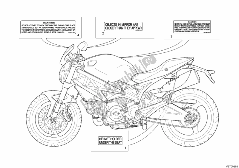 Todas as partes de Rótulos De Avisos do Ducati Monster 696 ABS USA 2011
